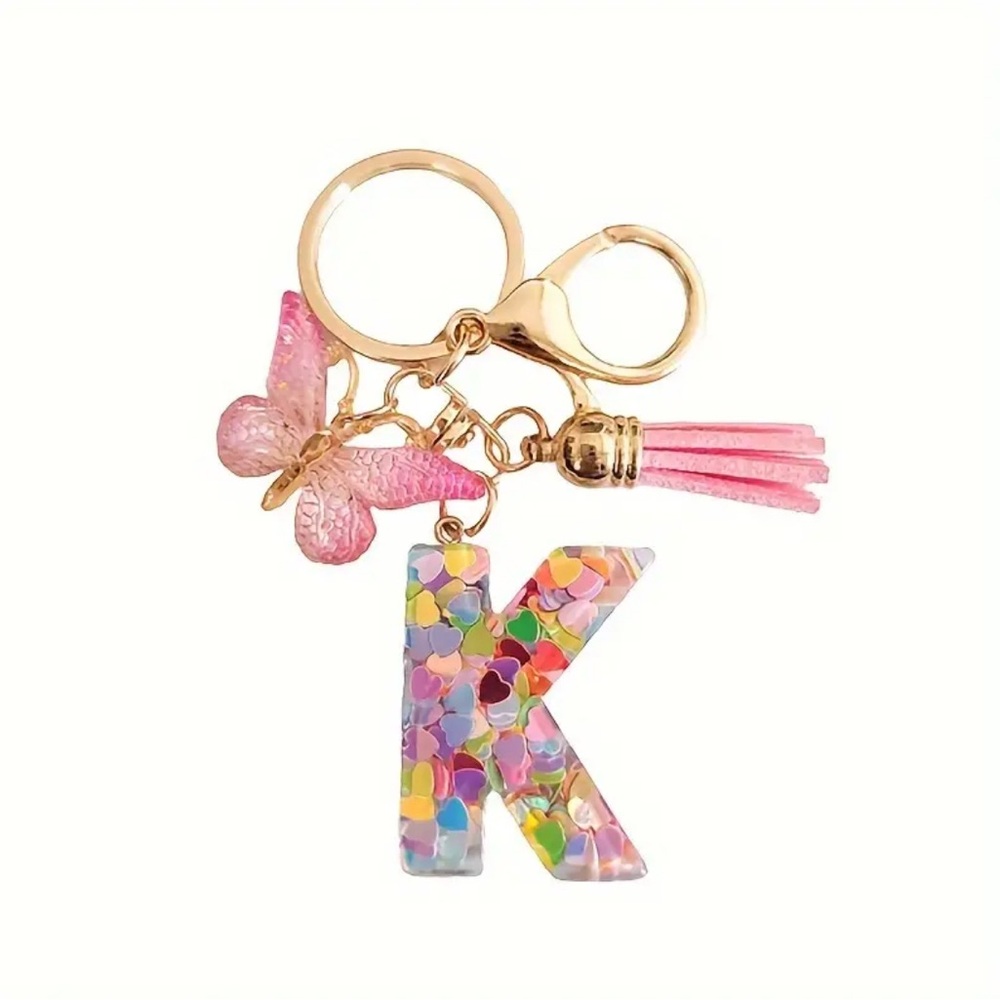 Alphabet Initial Letter Butterfly Keychain. PINK. NE…